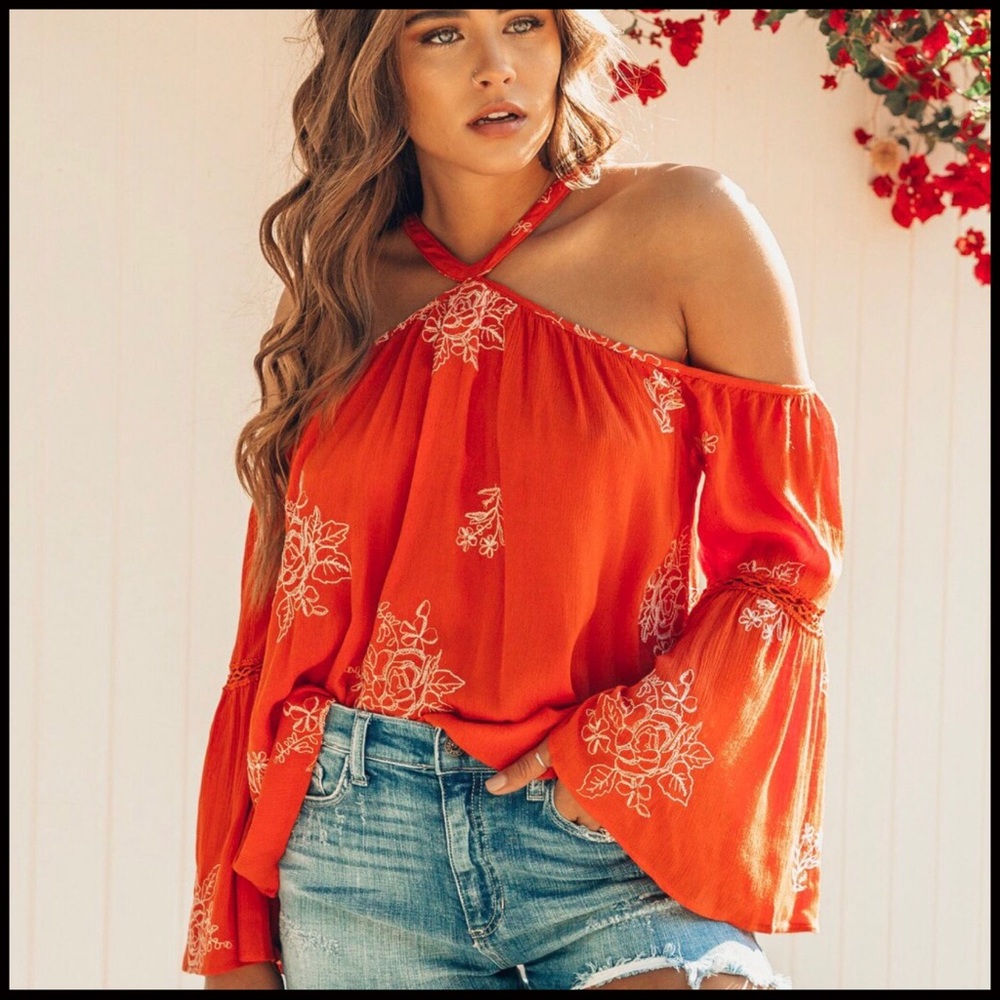 Floral Flare Sleeve Halter - Picture 3 of 6